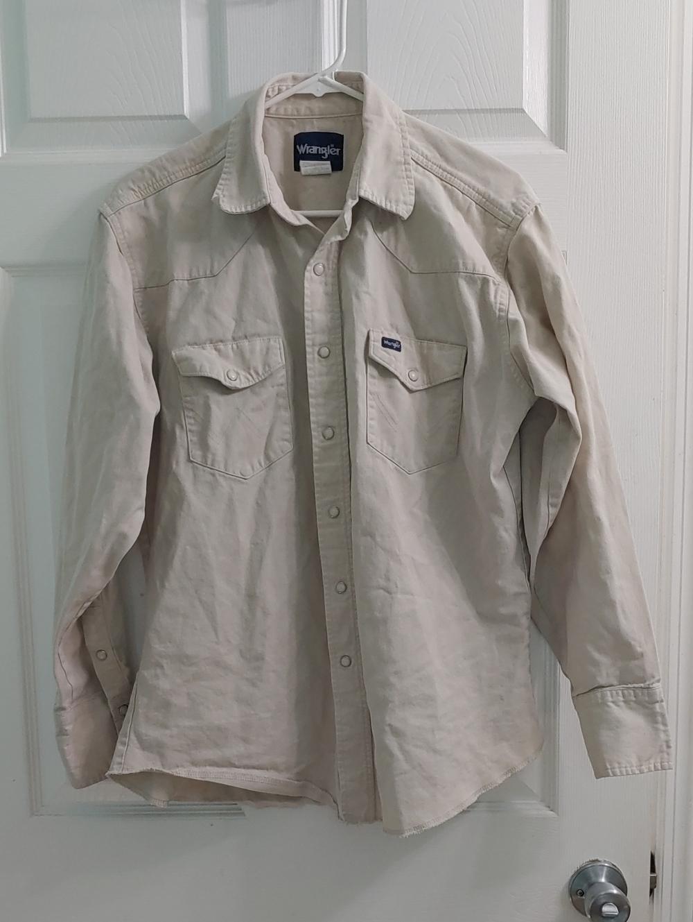 Vintage Wrangler Button Front Shirt Men's Western Beige Pearl Snap Size L